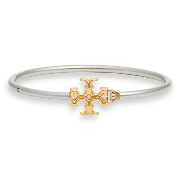 Tory Burch Eleanor Hinged Cuff Bracelet in Tory Gold / Tory Silver (Brand New) - Picture 1 of 6